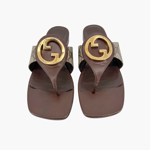 Gucci Blondie GG Flat Thong Sandals Beige Monogram Leather Size 37 US 7 Women - Picture 3 of 15